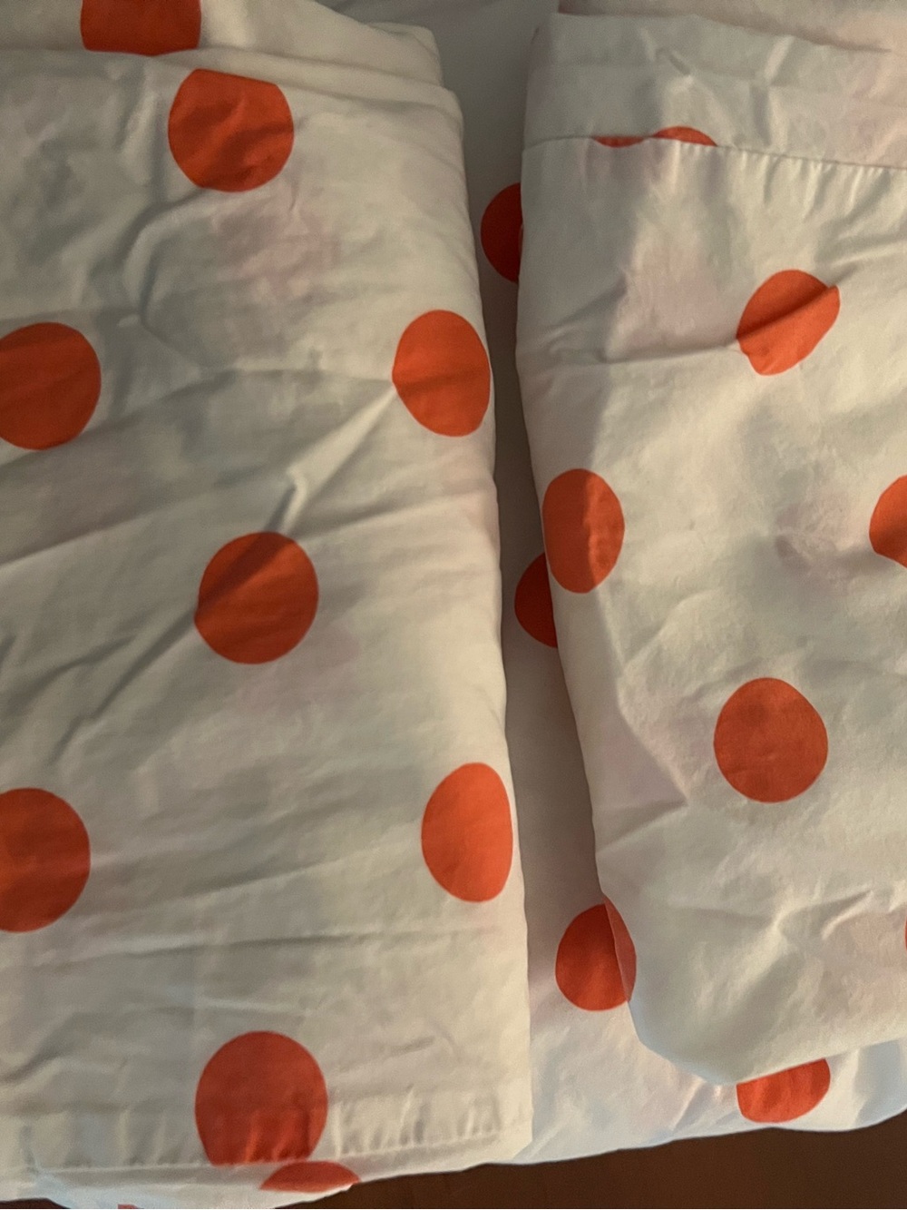Garnet Hill White Sheet Set with Orange Polka Dots